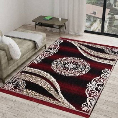 THE FRESH LIVERY 139 cm  X 193 cm Cotton Dhurrie(Rectangle, Red, Black)