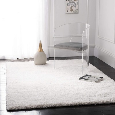 AyanCarpets White Polyester Carpet(4 ft,  X 6 ft, Rectangle)