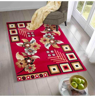 Zeeshan handloom 150 cm  X 200 cm Polyester Carpet(Rectangle, Red)