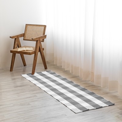 HOMEMONDE Grey, White Cotton Runner(182.88 cm,  X 60.96 cm, Rectangle)