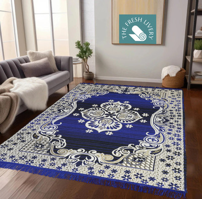 THE FRESH LIVERY 139 cm  X 193 cm Cotton Dhurrie(Rectangle, Blue, White)
