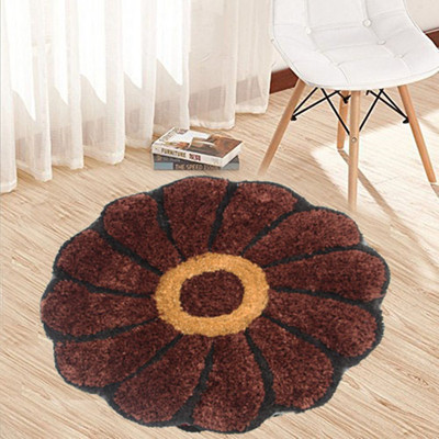 KALYAN GLOBAL Brown Polyester Area Rug(2 cm,  X 2 cm, Circle)
