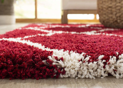 Acarpet Red, White Polyester Carpet(6 ft,  X 8 ft, Rectangle)