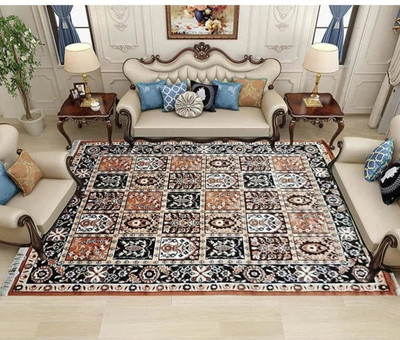 RUGS EXPERTS 5 cm  X 7 cm Silk Carpet(Rectangle, Black)