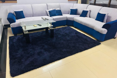 HR CARPET Blue Polyester Carpet(5 ft.,  X 7 ft., Rectangle)