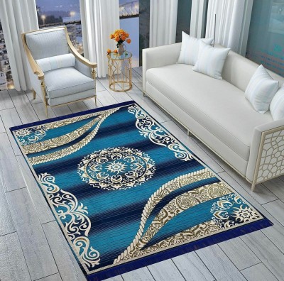 Dizen Star Blue Velvet Carpet(5 ft,  X 7 ft, Rectangle)