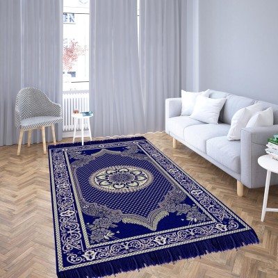 Sparrow world Blue Velvet Carpet(183 cm,  X 274 cm, Square)