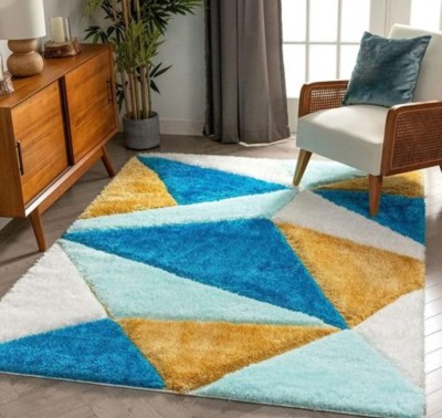 Samjeeda Handloom carpets Blue Wool Carpet(4 ft,  X 6 ft, Rectangle)