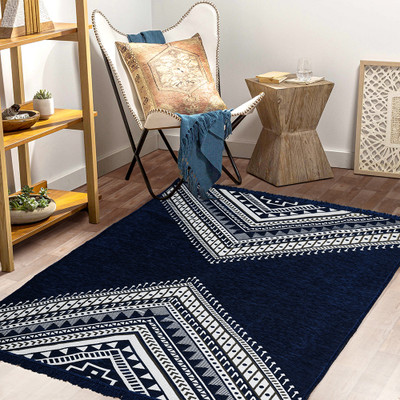 Flipkart SmartBuy 152 cm  X 213 cm Chenille Carpet(Rectangle, Blue, Silver)