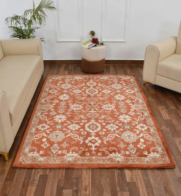 PRESTO BAZAAR Orange Polyester Carpet(4 ft,  X 6 ft, Rectangle)