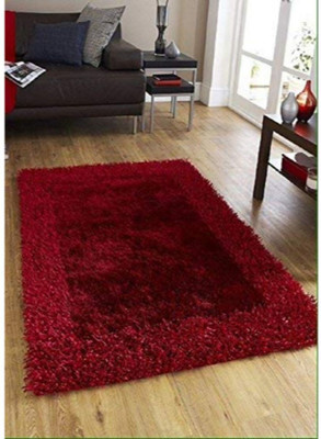 SR Handloom Red Polyester Carpet(4 ft,  X 6 ft, Rectangle)