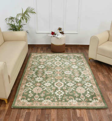 PRESTO BAZAAR Green Polyester Carpet(4 ft,  X 6 ft, Rectangle)