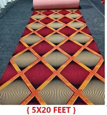 Acarpet Red, Gold, Maroon Synthetic Carpet(5 ft,  X 20 ft, Rectangle)