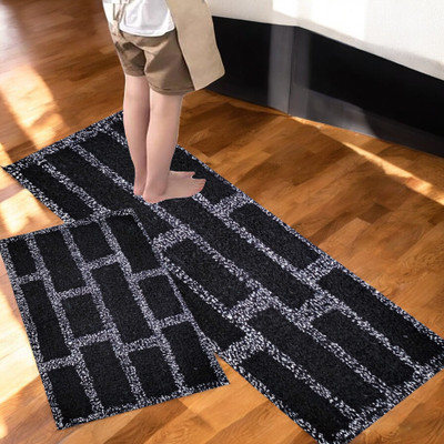 ROUSN 40 cm  X 120 cm Cotton Carpet(Rectangle, Black)