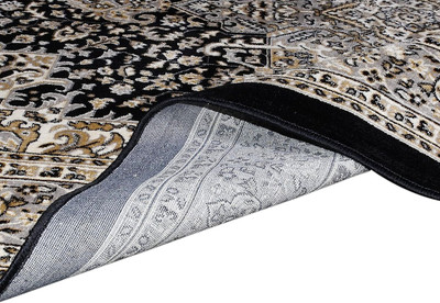 R CARPETS Black Silk Carpet(5 ft,  X 7 ft, Rectangle)