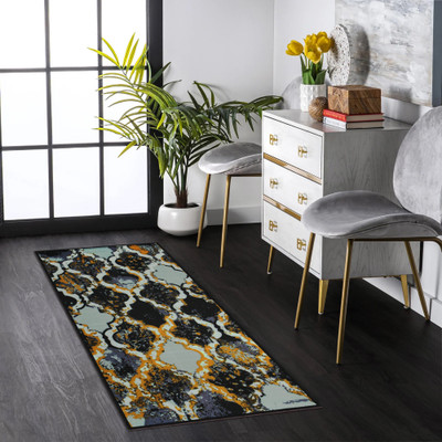 Story@home Black, Grey Polyester Runner(2 ft,  X 5 ft, Rectangle)