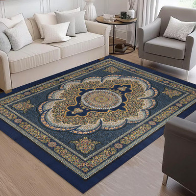 Cotton Bolls Textiles 152.4 cm  X 213.36 cm Polyester Carpet(Rectangle, Blue)