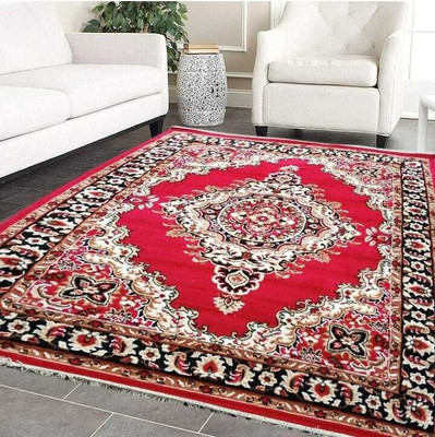 Sana Carpet Red Silk Carpet(5 ft,  X 7 ft, Rectangle)
