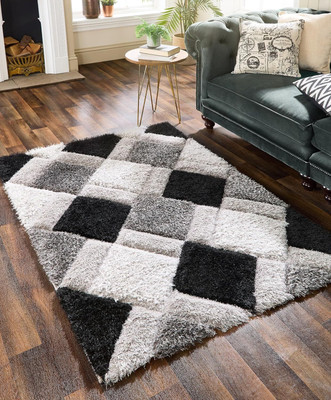 RM Handloom Black, Grey, White Polyester Carpet(5 ft,  X 2 ft, Rectangle)