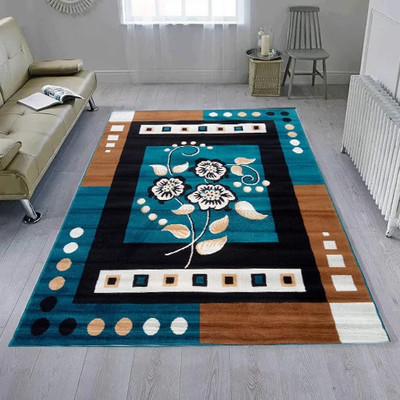 SM Handloom CARPET Blue Silk Carpet(5 ft,  X 7 ft, Rectangle)