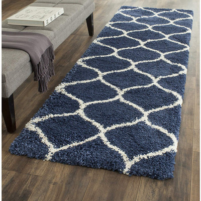 HR CARPET Blue Polyester Carpet(60 cm,  X 180 cm, Rectangle)