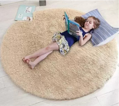 SR Handloom Beige Polyester Carpet(2 ft,  X 2 ft, Circle)
