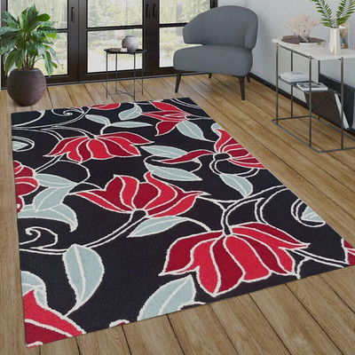 MRIC 120 cm  X 180 cm Wool Carpet(Rectangle, Black, Red)