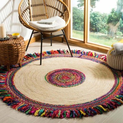 Fateh Singh Handloom Multicolor Jute, Cotton Area Rug(3 ft,  X 3 ft, Circle)