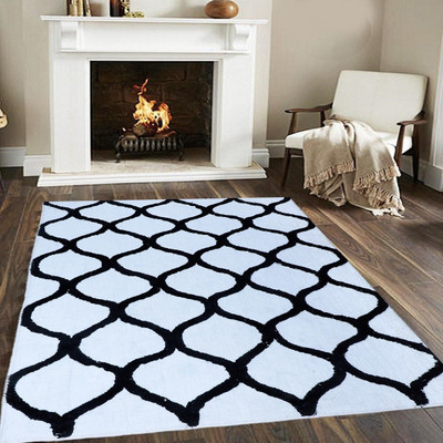 Woolpik White Polyester Carpet(3 cm,  X 5 cm, Rectangle)