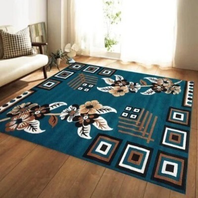 RUGS EXPERTS Blue Acrylic Carpet(5 ft,  X 7 ft, Rectangle)