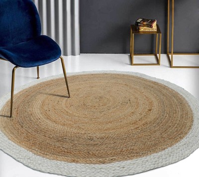 MRIC Beige, White Jute Carpet(3 cm,  X 3 cm, Circle)