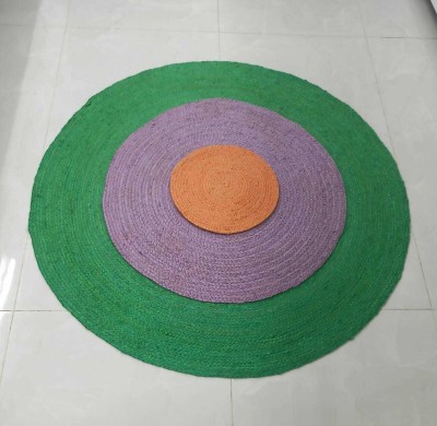 Stop To Shop Green, Purple, Peach Jute Area Rug(4 ft,  X 4 ft, Circle)