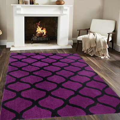 Woolpik Purple Polyester Carpet(5 cm,  X 7 cm, Rectangle)