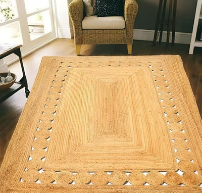 S.K Textile Beige Jute Area Rug(90 cm,  X 150 cm, Rectangle)