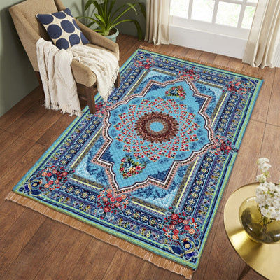 BLUSH & BLOOM Blue Velvet Carpet(152 cm,  X 214 cm, Rectangle)