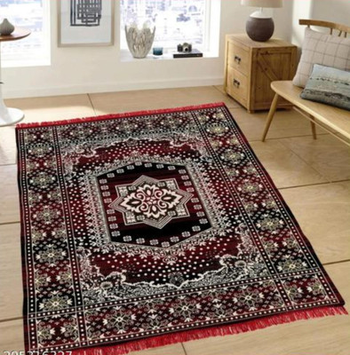 THE FRESH LIVERY 139 cm  X 190 cm Cotton Dhurrie(Rectangle, Red, Black)