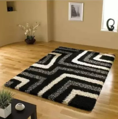 SR Handloom Black, Grey Polyester Carpet(2 ft,  X 4 ft, Rectangle)