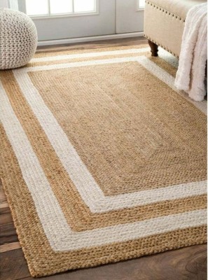 Fateh Singh Handloom White, Beige Jute, Cotton Carpet(4 ft,  X 6 ft, Rectangle)