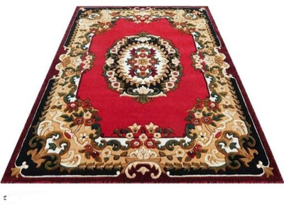 Ra handloom carpet Red, Beige Silk Carpet(5 ft,  X 7 ft, Rectangle)