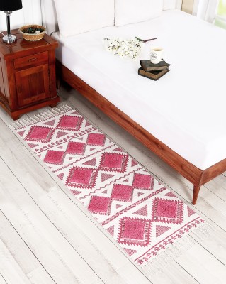 ALSTONIA Pink, White Cotton Runner(60 cm,  X 152 cm, Rectangle)