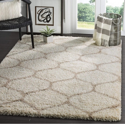 SR Handloom Beige Polyester Carpet(152.4 cm,  X 213.36 cm, Rectangle)