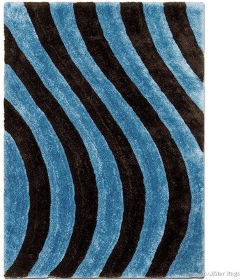 Acarpet Light Blue, Black Polyester Carpet(6 ft,  X 9 ft, Rectangle)