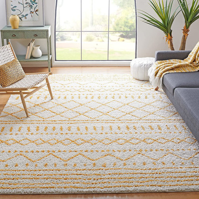 RM Handloom Yellow Polyester Carpet(4 ft,  X 6 ft, Rectangle)