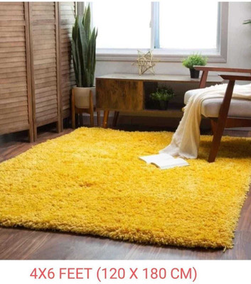 KAYNAT CARPET Yellow Polyester Carpet(4 Feet,  X 6 Feet, Rectangle)