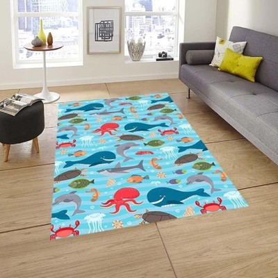 Sparrow world Blue Velvet Carpet(122 cm,  X 183 cm, Square)