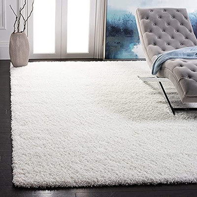 HR CARPET White Polyester Carpet(90 cm,  X 150 cm, Rectangle)