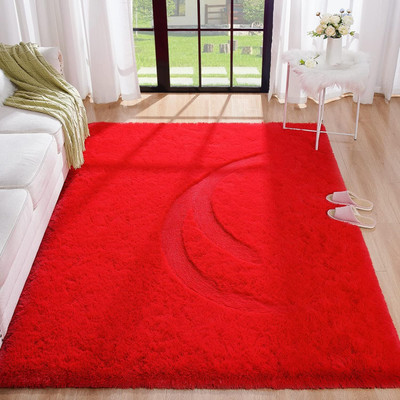 Shag Weaving Red Polyester Carpet(90 cm,  X 150 cm, Rectangle)