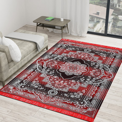 BLOSSIE Red Acrylic Carpet(152 cm,  X 213 cm, Rectangle)