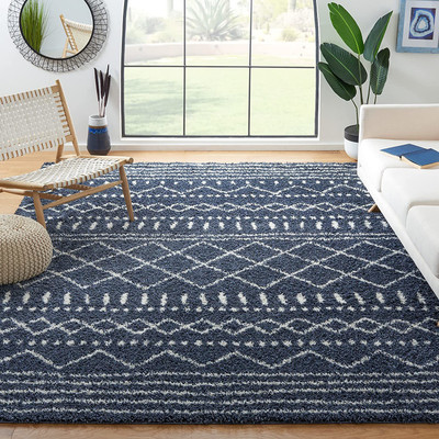 RM Handloom Dark Blue Polyester Carpet(7 ft,  X 5 ft, Rectangle)