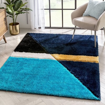 SR Handloom Blue Polyester Carpet(7 ft,  X 5 ft, Rectangle)